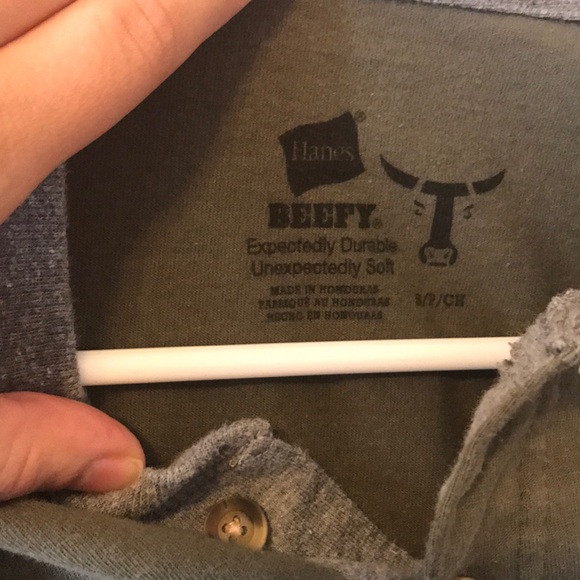 Hanes Beefy Long Sleeve Henley Baseball Shirt - Picture 2 of 3